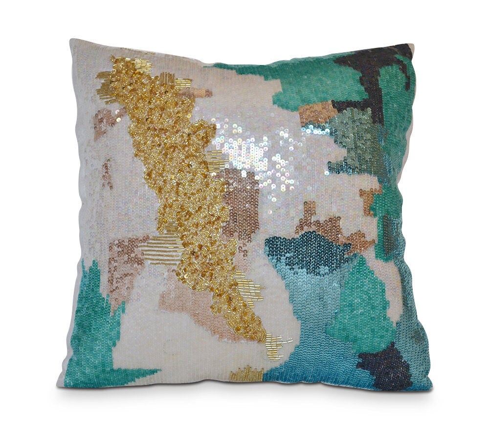 teal sequin pillow