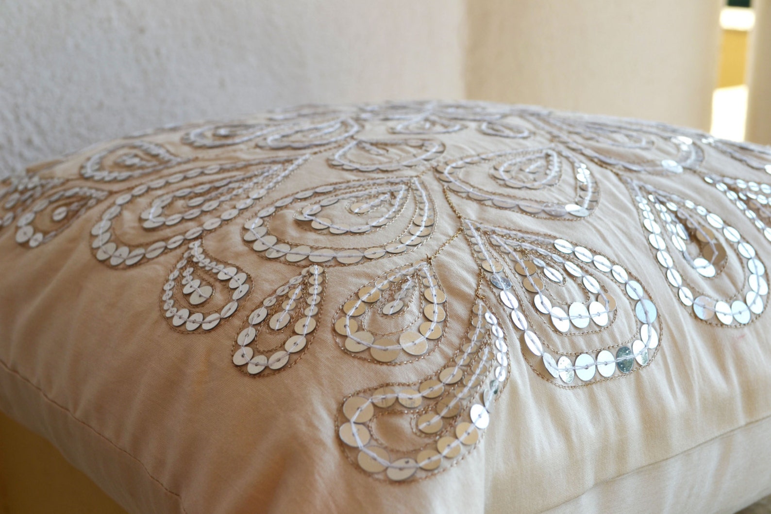 Ivory White Throw Pillows With Silver Sequins Dazzling Pillow Etsy