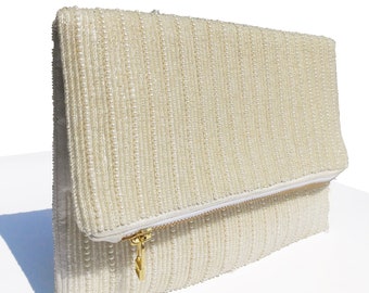 Cream Pearl Beaded Bag, Hand Embroidered Pearl Purse, Vintage Inspired Clutch, Bridal Purse For Wedding Day