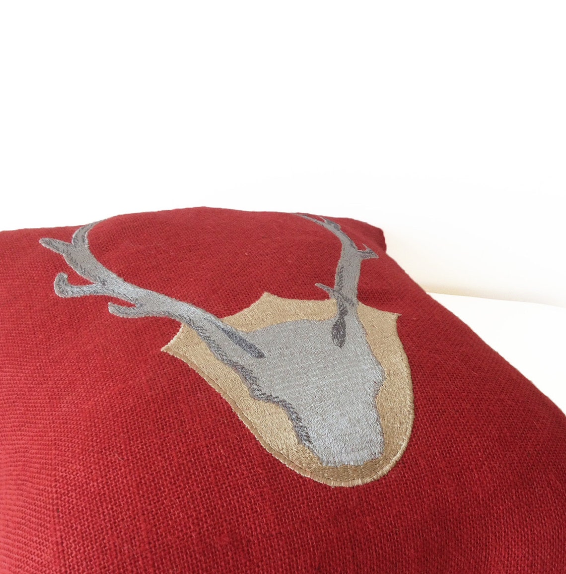 Deer Pillow Antler Pillow Throw Pillow Cover Red Burlap Etsy