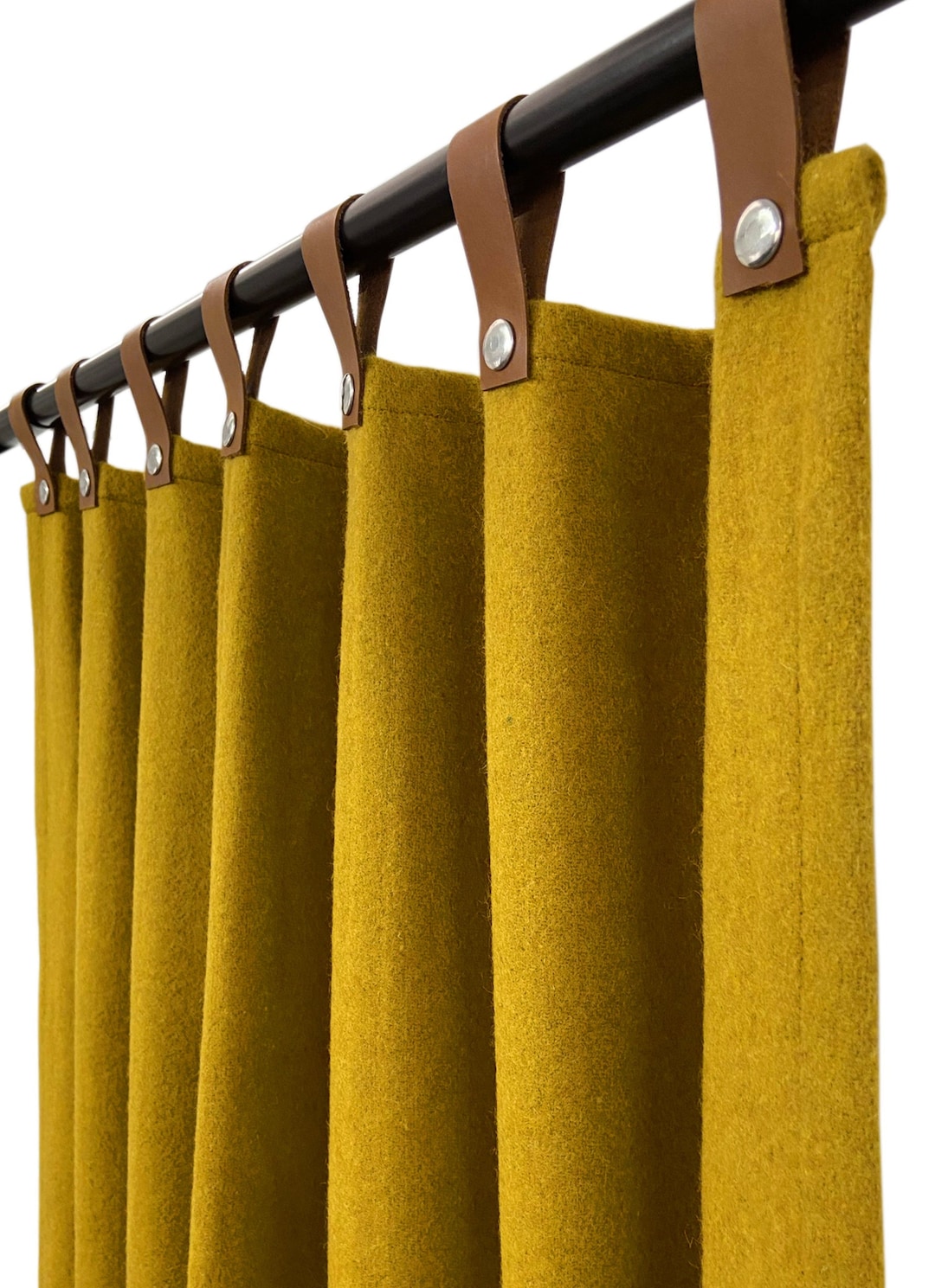 Mustard Leather Tab Curtains, Custom Made Wool Felt Curtains, Wool Curtains, Woolen Door