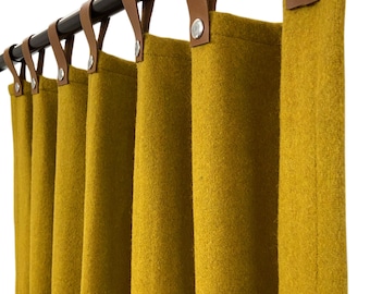 Mustard Leather Tab Curtains, Custom Made Wool Felt Curtains, Wool Curtains, Woolen Door Curtains, Thick Wool Curtains, Wool Window Curtains