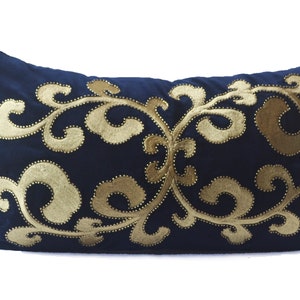 Navy Velvet Throw Pillow Cover, Navy Gold Pillow Cover, Handmade Pillow Cover, Navy Velvet Lumbar Pillow Case, Korean Throw Pillow