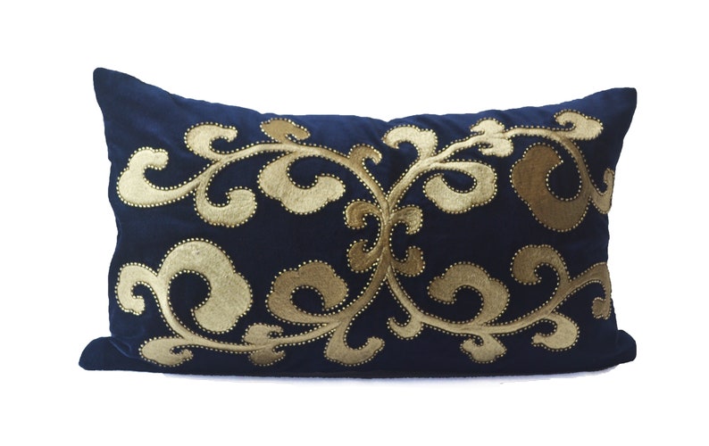 Navy Velvet Throw Pillow Cover Navy Gold Pillow Cover Etsy
