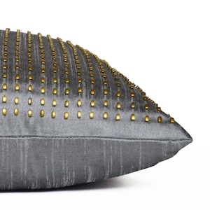 Gold Accent Pillow, Silk Pillow Covers, Decorative Pillow, Gray Decor, Sequin Pillow, Gifts for Mother, Housewarming Gifts, Grey Gray Pillow