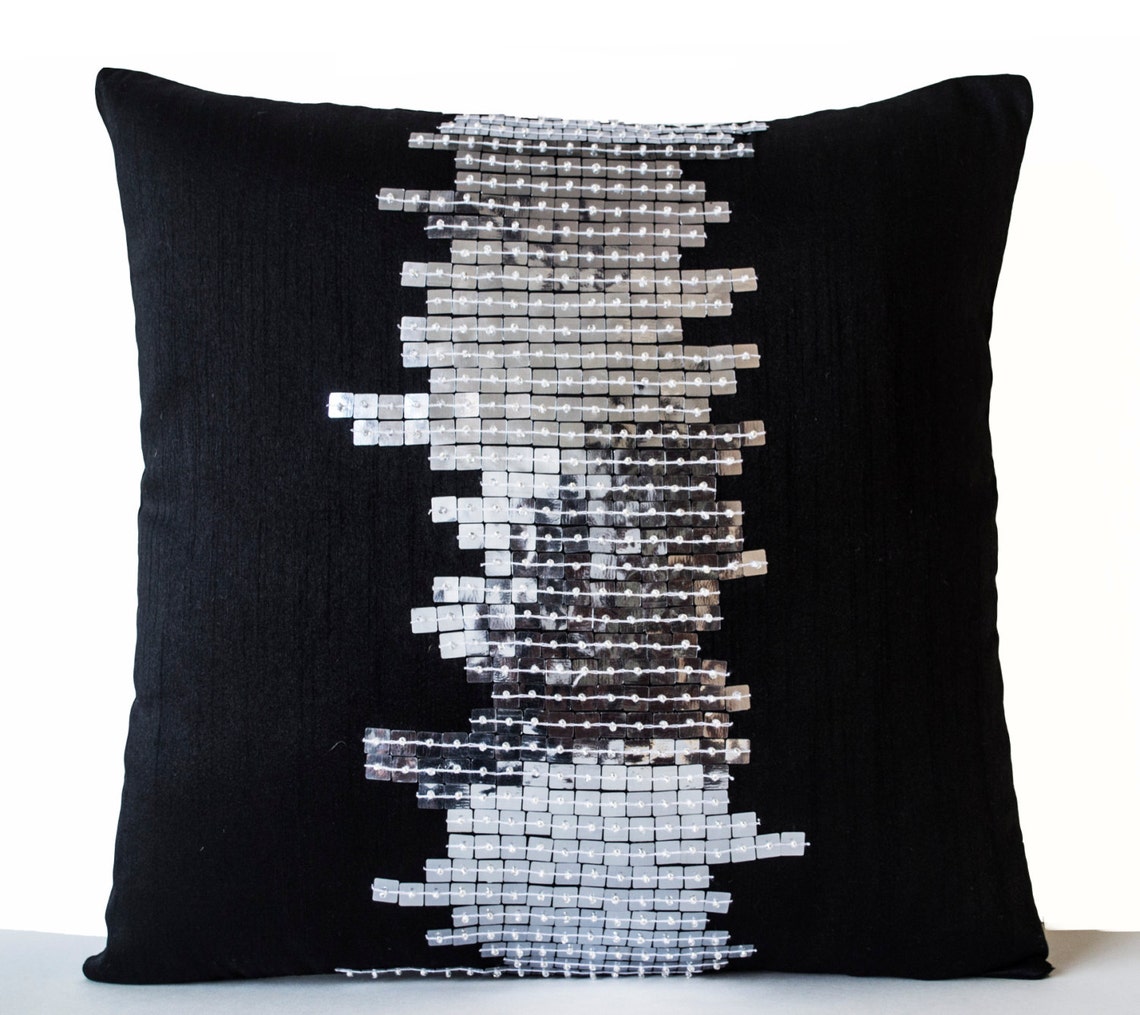 Black Silver Pillows Decorative Pillow Cover Black Cushion Etsy