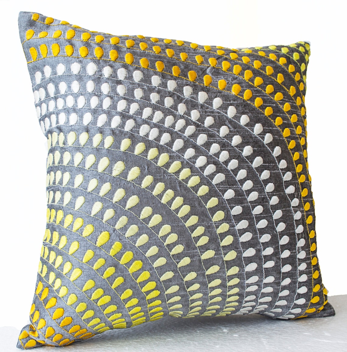 Silk Pillow Covers Grey Silk With Yellow White Embroidered Etsy
