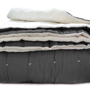 Charcoal Gray Linen Quilt, Linen Quilted Bedspread, Linen Quilt King, Linen Quilt Queen, Quilted Sham, Tufted Quilt, Linen Quilted Blanket