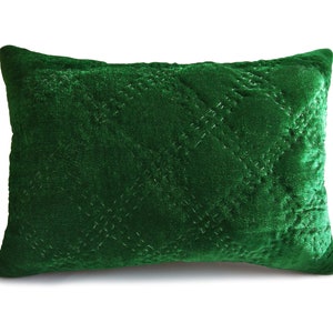 Velvet Pillow Cover, Green Velvet Pillow, Emerald Green Pillow, Quilted Pillow, Pick Stitch Pillow