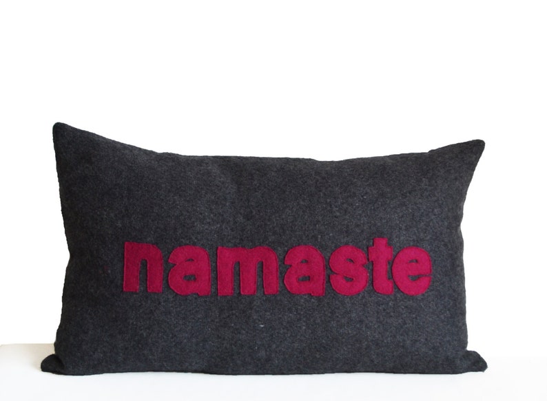 Word Pillow Namaste Throw Pillow Yoga Pillow Felt Pillow Etsy