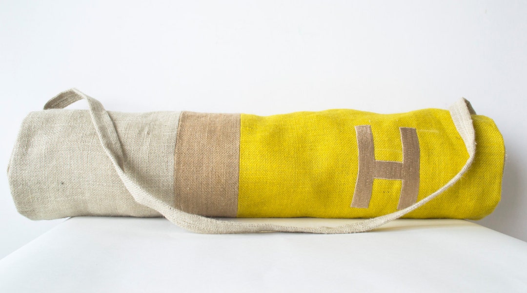 Monogram Yoga Bags, Burlap Yoga Bag, Color Block, Yoga Mat Bag, Yoga