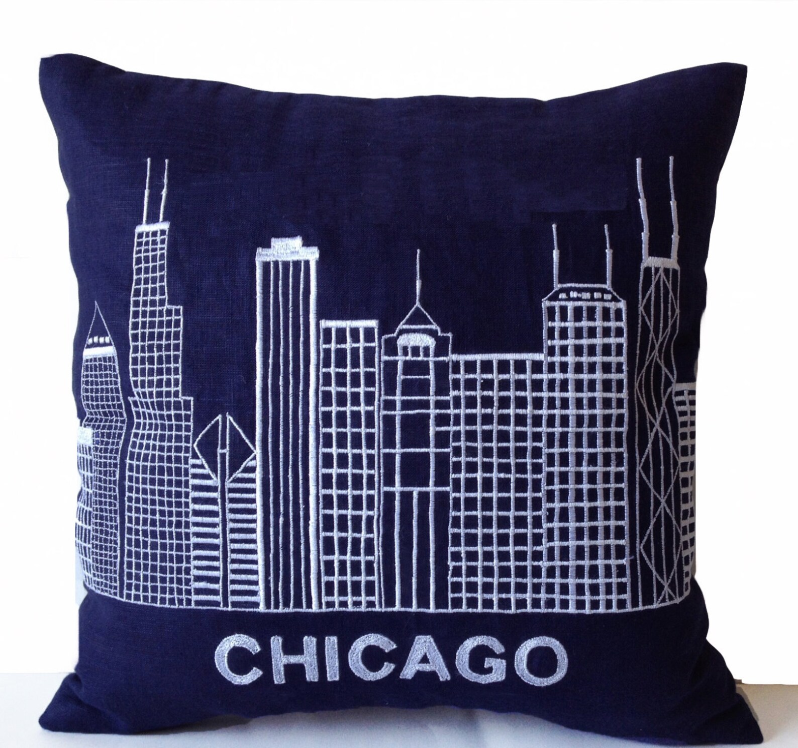 Decorative Pillow Cover Embroidered Chicago City Skyline Etsy