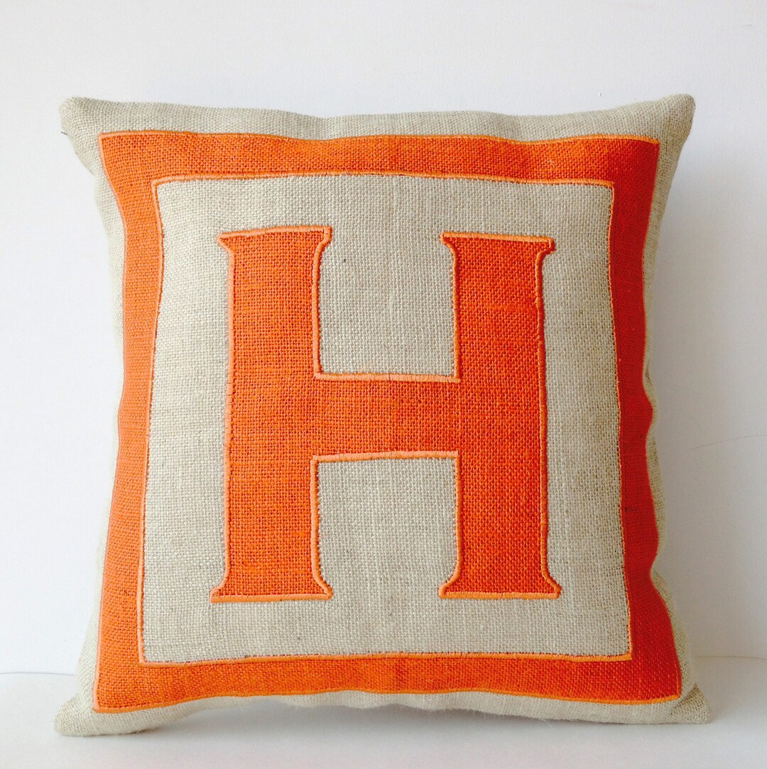 Personalized Monogram Throw Burlap Pillows, Orange Burlap Monogram Cushion, Decorative Pillows