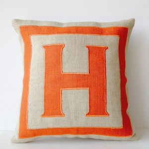 Personalized Monogram Throw Burlap Pillows, Orange Burlap Monogram Cushion, Decorative Pillows, Initial Pillow, Personalized Dorm Pillow