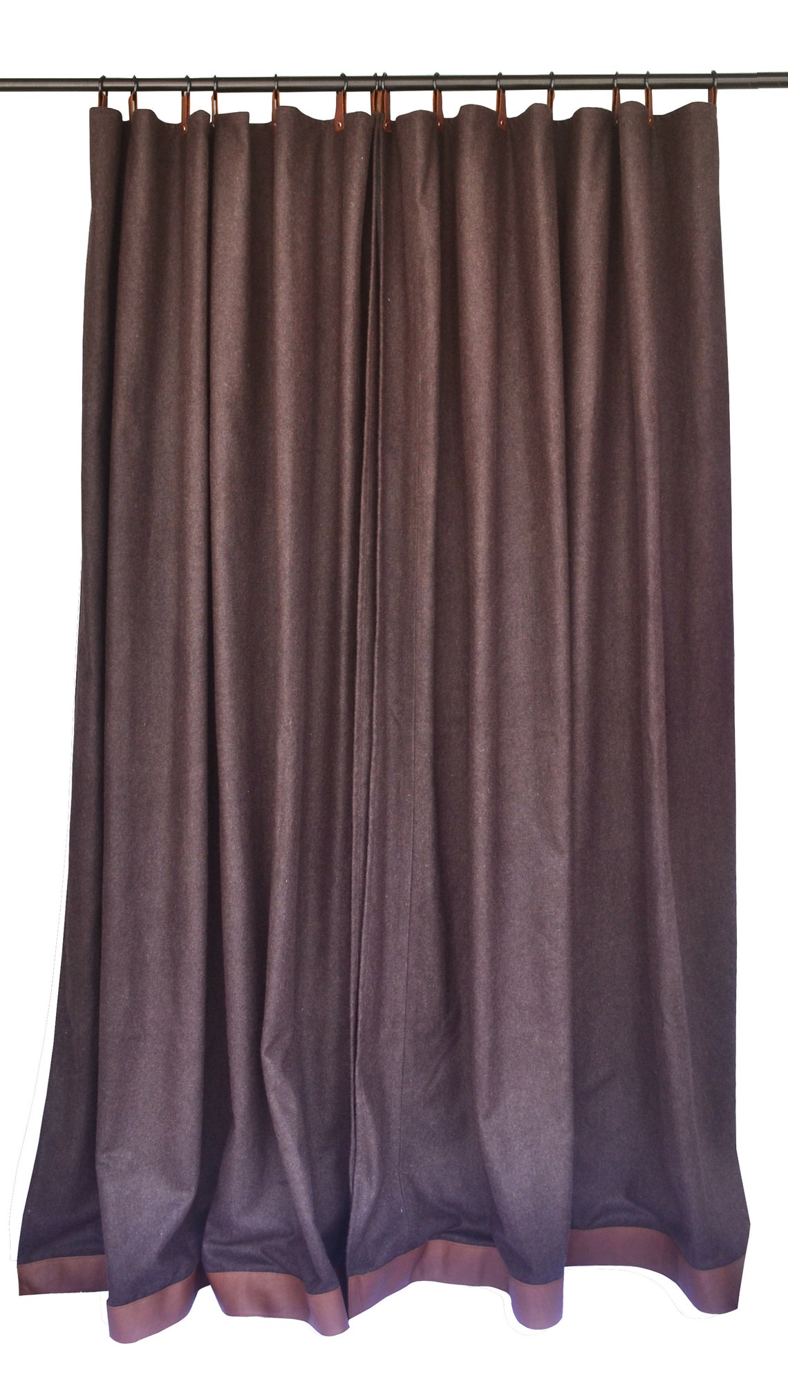 RV Curtains Brown Wool Felt Curtain With Leather Trim Living Etsy