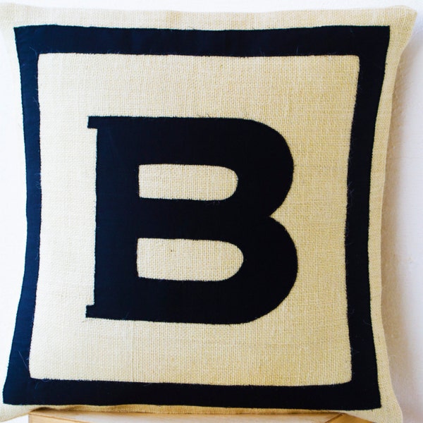 Personalized Pillow, Letter Pillow Cover, Boy Room Pillow, Kids Birthday Gift, Dorm Décor gift Monogram Pillow Cases, Ivory Black Monogram