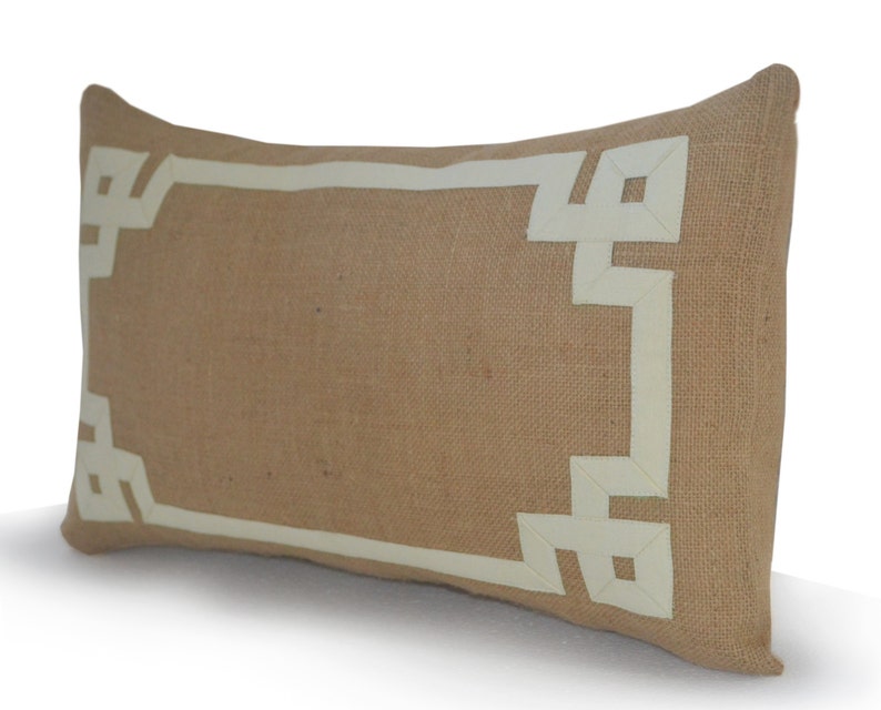 Burlap Throw Pillow Cover Greek Key Pillow Greek Key Trim Etsy