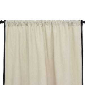 Linen Curtain With Trim, Semi Sheer Linen Curtain, Blackout Linen Curtain, Extra Long Curtains, Oatmeal Linen Curtains, Custom Made Curtains