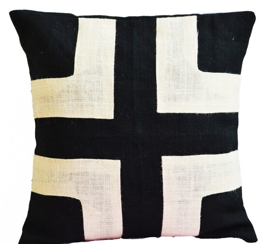 Burlap Pillow Covers Black With Cream Applique Burlap Pillow Covers Black With, Burlap Outdoor Pillows