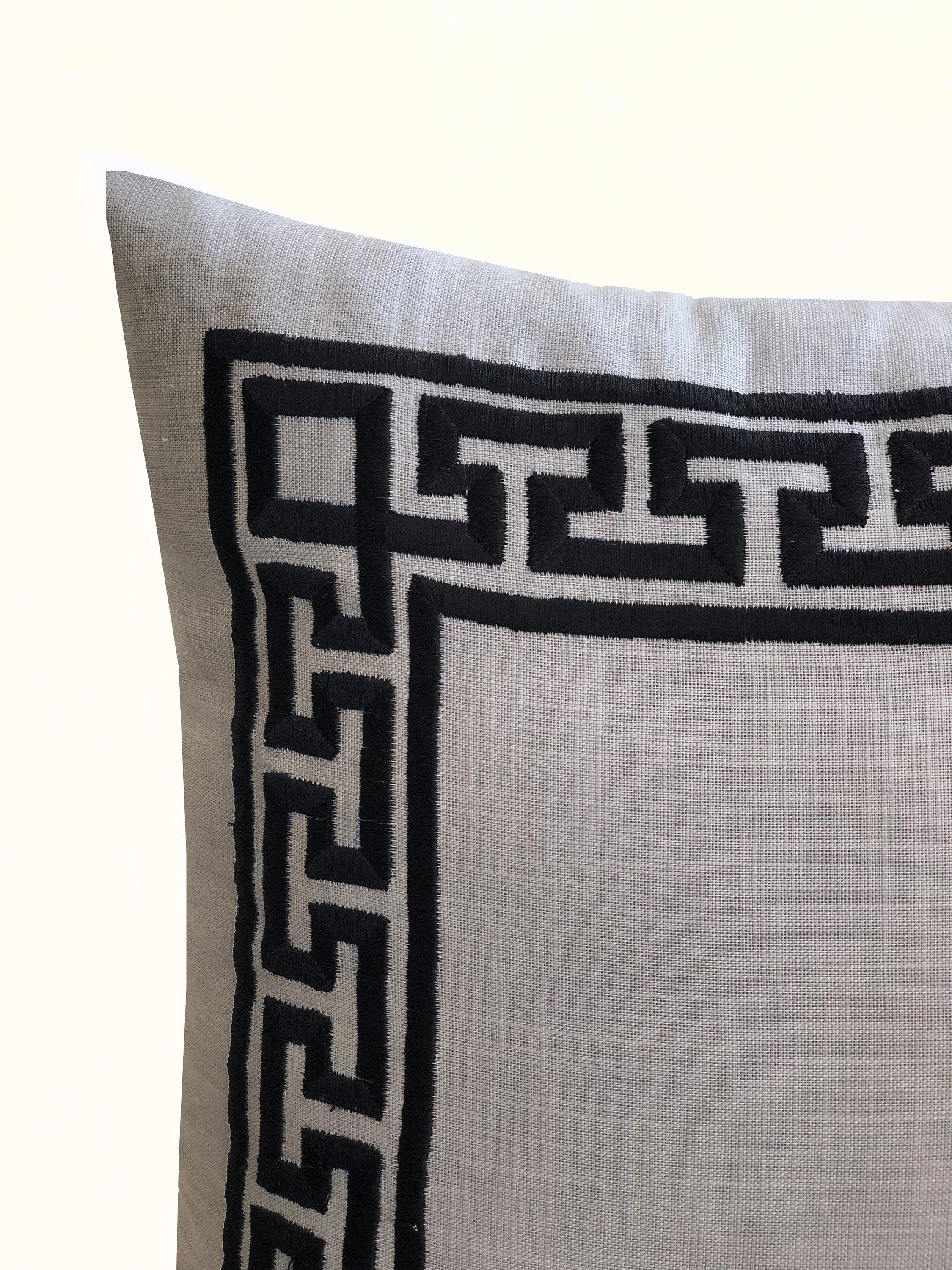 Gray Black Pillow Cover Greek key pillow cover linen pillow Etsy