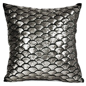 Gunmetal Sequin Pillow Cover Embroidered Waves, Sashiko Pillow Case, Grey Black Cushion, Throw Pillow, Accent Pillow, Toss Pillow Multi Size