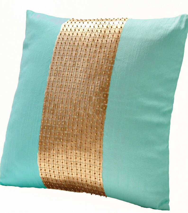 Teal Gold Pillow Covers Decorative Pillows Throw Pillows Etsy