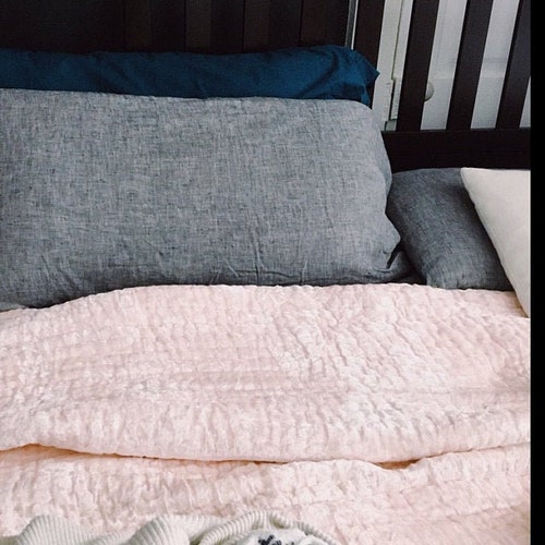 Blush Pink Velvet Quilt Velvet Coverlet 