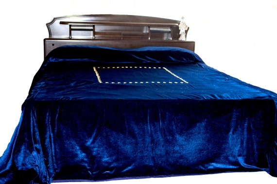 Velvet Bedspread Navy Bedcover Gold Sequin Embroidery Velvet Etsy