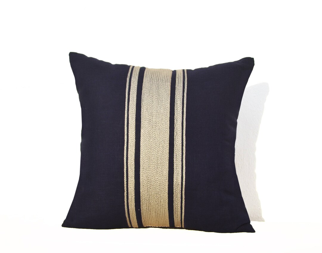 Navy Blue Pillow Covers Linen Pillow Case Grey Throw Pillow Etsy