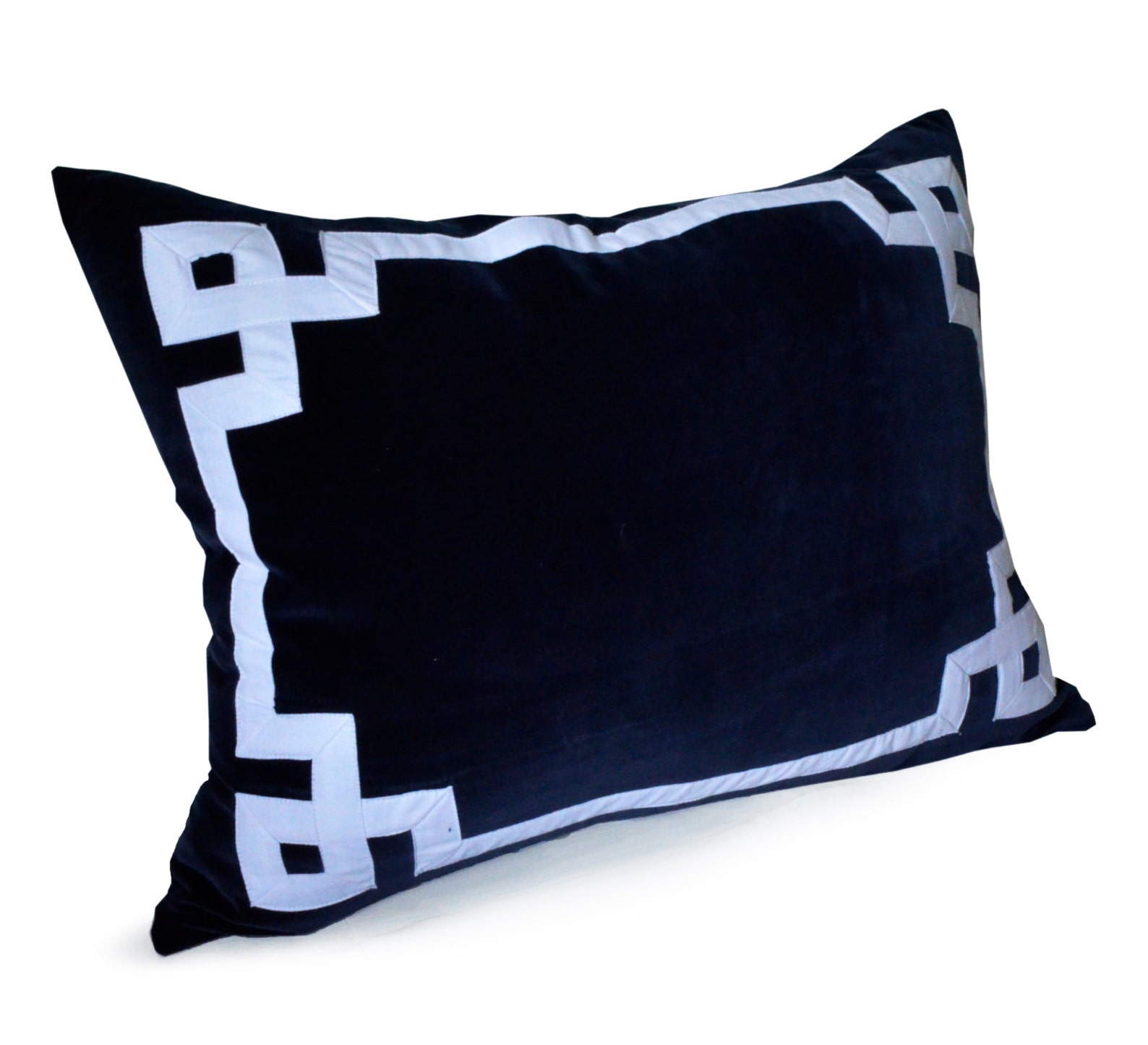 Navy Blue Throw Pillow Greek Key Velvet Throw Pillow Lumbar Etsy