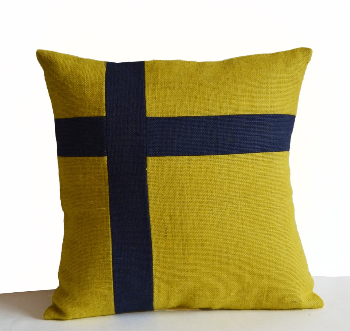 Burlap Pillow Cover Nautical Pillow Oceanic Pillow Yellow Etsy