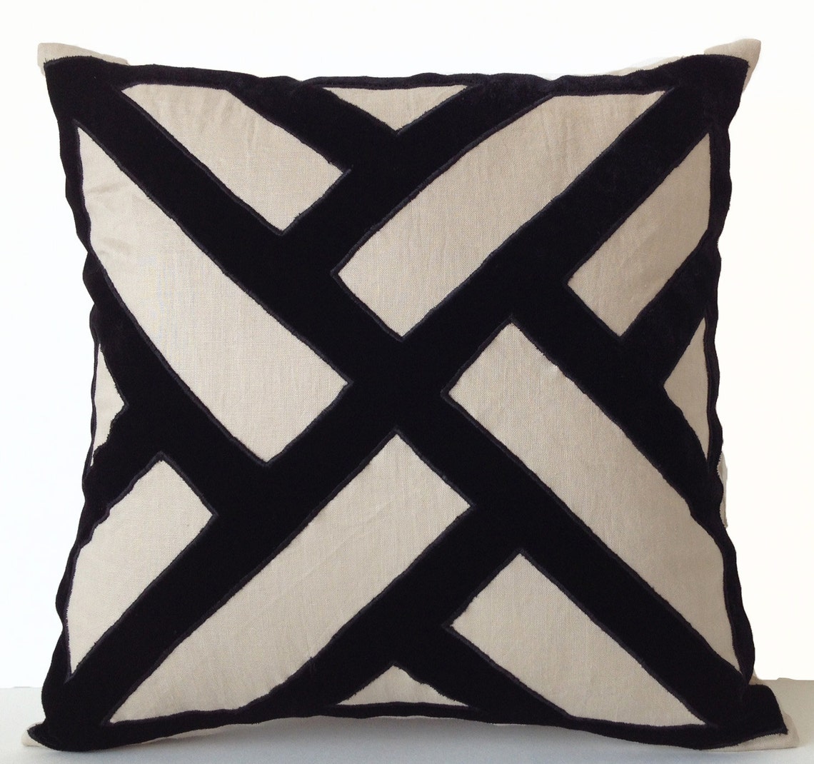 Grey Linen Black Velvet Pillow Cover Geometric Pattern Pillow - Etsy