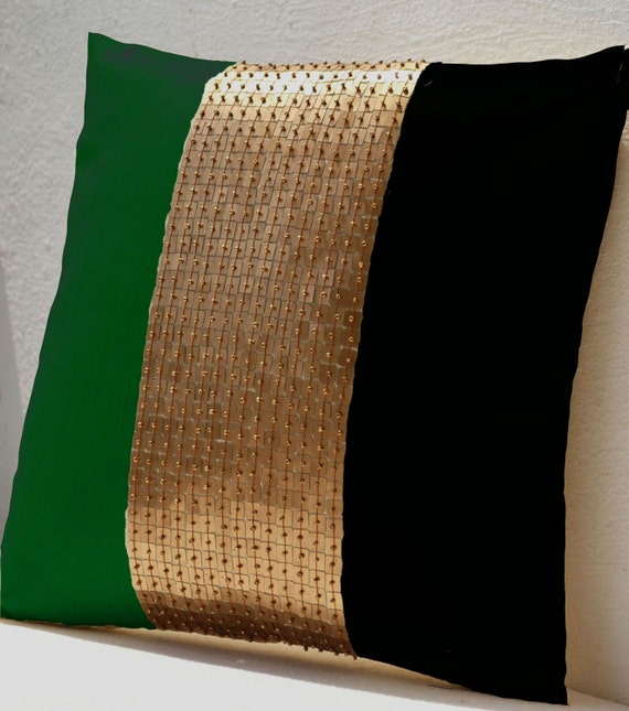 green and gold throw pillows