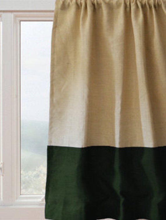 Curtain Panel Burlap Drapes Custom Ivory Green Color Block Etsy