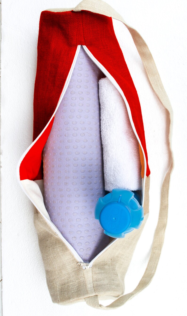 Yoga Bag Red Burlap Color Block Yoga Mat Bags Yoga Tote Etsy