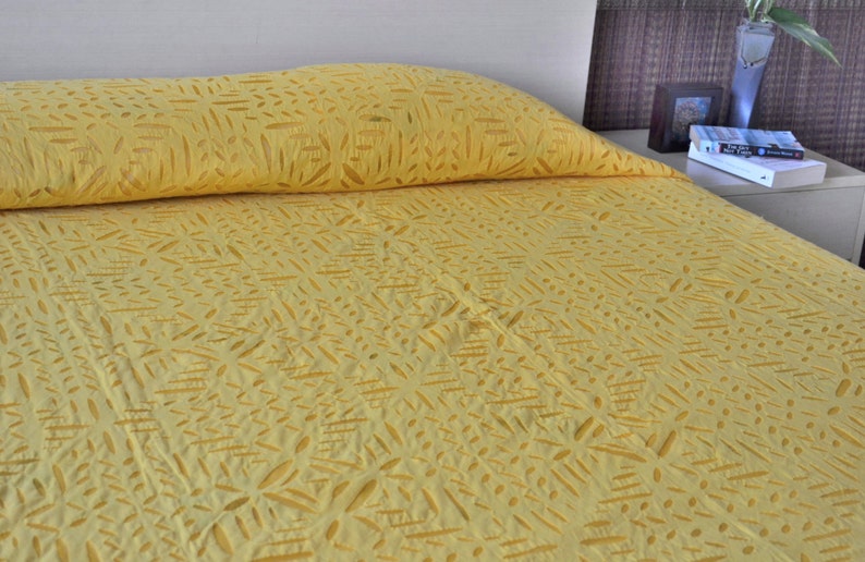 Yellow Bedspread Queen Lemon Zest Cotton Bed Cover Applique Bedding Home Decor
