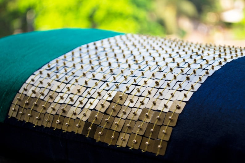 Beaded Throw Pillow Cover Emerald Green Navy Blue Gold Color Etsy UK