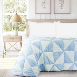 Handmade Pinwheel Patch Quilt, Patchwork Cotton Quilt in Multiple Sizes, Blue White Pinwheel Quilt, Playful Geometric Coverlet, Bedspread