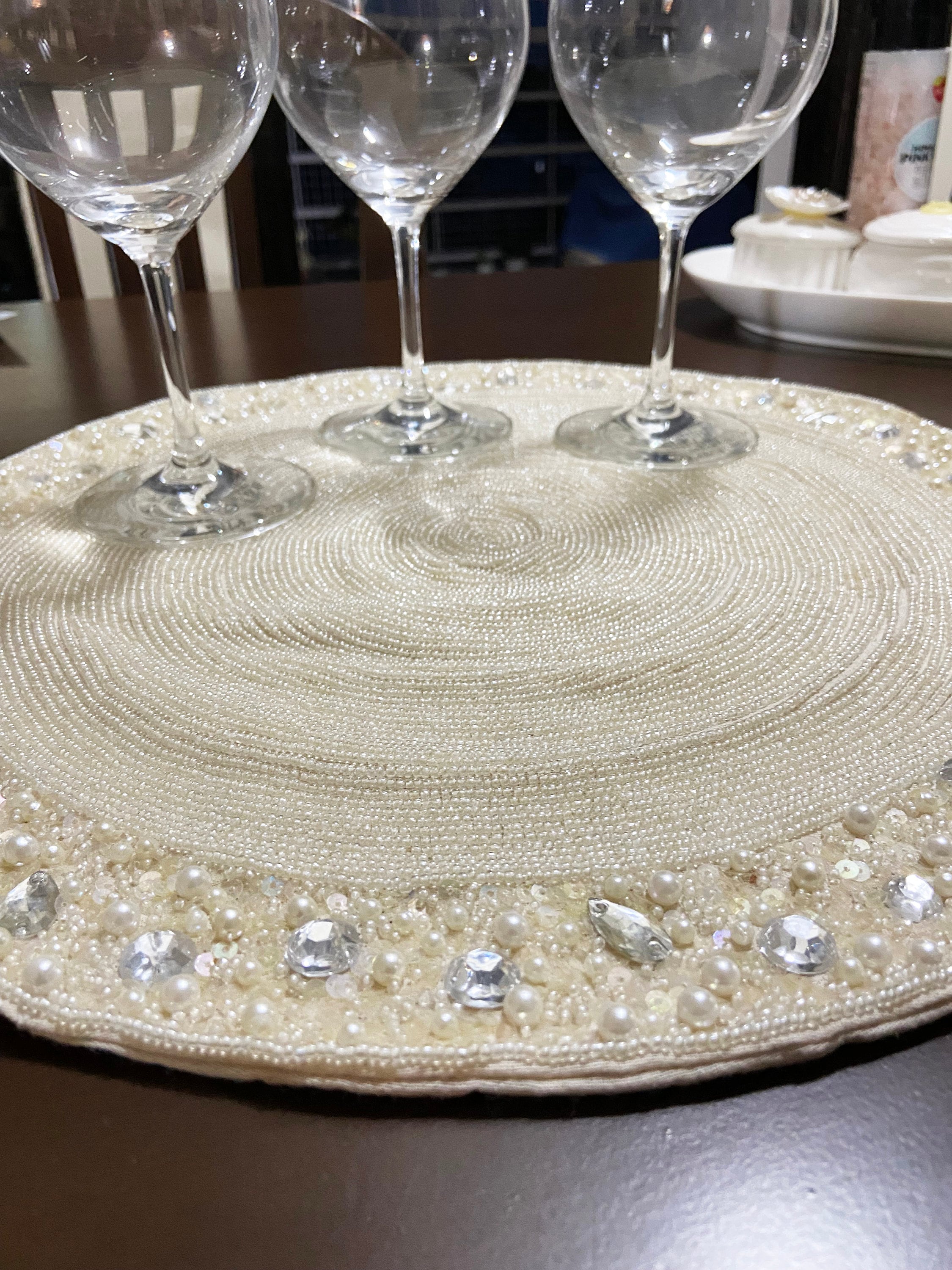 Ivory Beaded Placemats Off White Crystal Placemat Set Hand Etsy