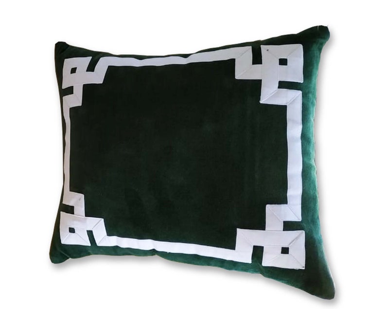 Teal Pillow Cover Greek Key Trim Applique Pillow Throw Etsy