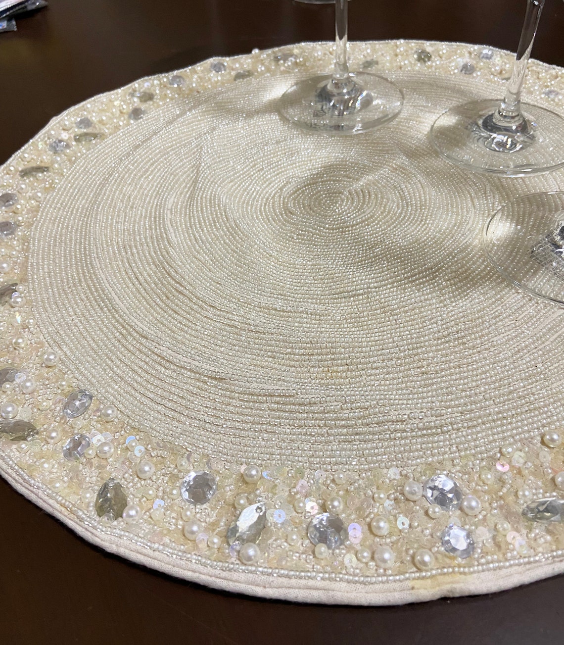 Ivory Beaded Placemats off White Crystal Placemat Set Hand Etsy