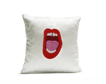 Pop Art Gift, Beaded Pop Art Lips Pillow Cover, Beaded Lips Pillow for Young Retro Lovers, Teen Room Decor, Comic Book Decor, Whimsical Gift