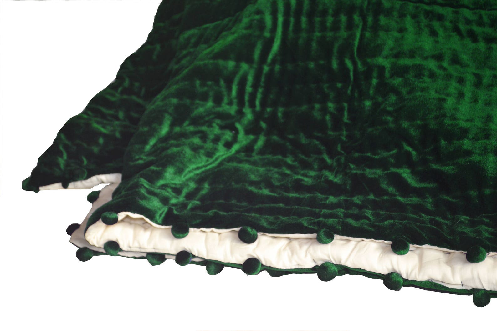 Velvet And Cotton Quilt Emerald Green Ivory Blanket Pick Etsy