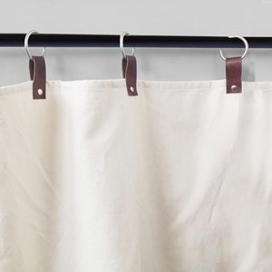 Custom Curtains, Ivory Linen Curtains & Drapes With Leather Tab, Linen Curtains, White Tab Top Curtains, Light Filtering Curtains
