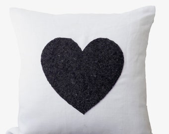 Almohada de Halloween, funda de almohada de lino blanco de corazón oscuro, almohada de corazón de lentejuelas negras, almohadas en blanco y negro, almohada de lentejuelas, envío gratis