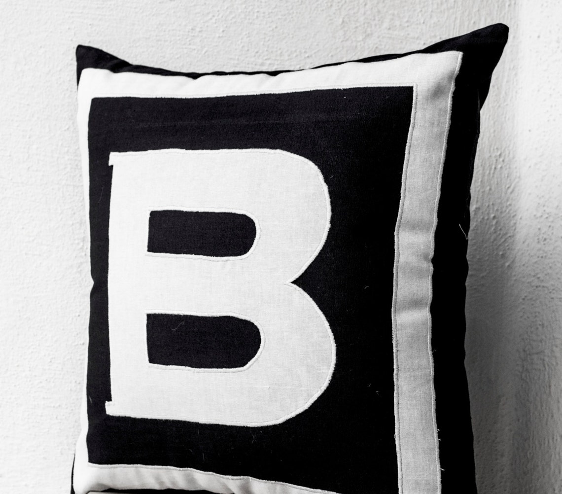 thumbnail interactive-video image 1 of Polytran 18x18 Monogram Letter Throw Pillow Cover – Double-Sided, Zipper Closure – Modern Geometric Design (Blue) 1 of 5