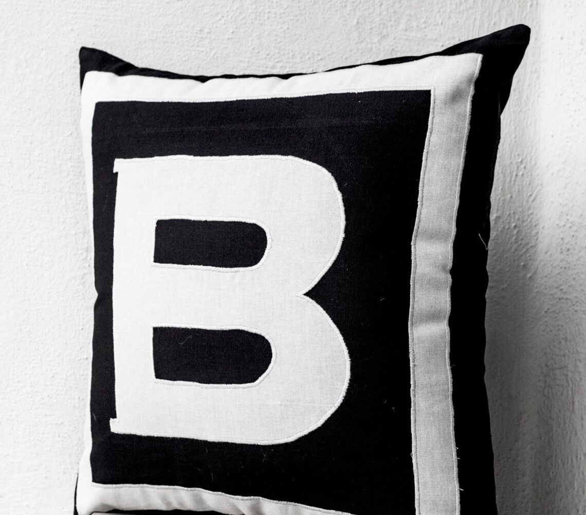 Polytran 18x18 Monogram Letter Throw Pillow Cover – Double-Sided, Zipper Closure – Modern Geometric Design (Blue)