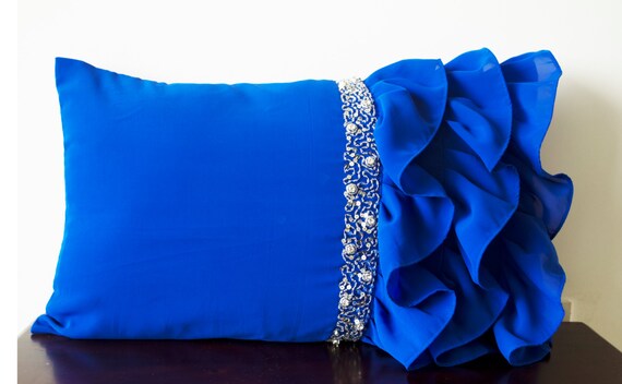 Royal Blue Ruffled Throw Pillows Ruffle Pillows 12x20 Blue Etsy