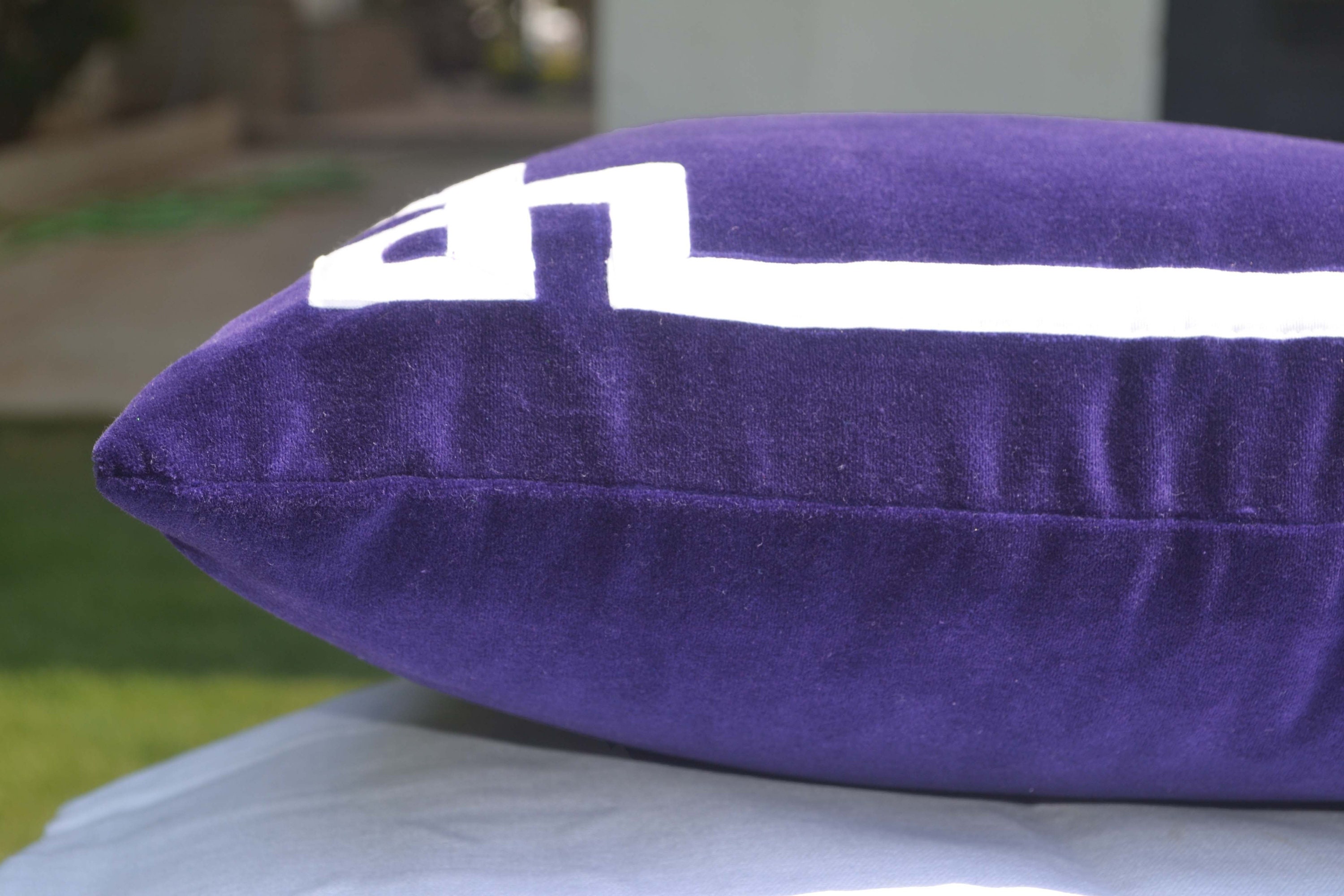 Purple Pillow Purple Plush Pillow Greek Key Pillow Velvet Etsy