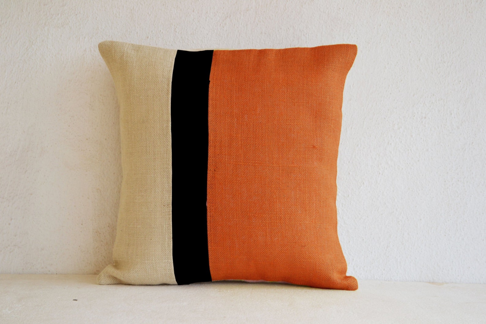 Orange Pillow Covers Burlap Pillow Cover Color Block Pillow Etsy
